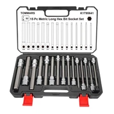 15-PC Metric Long Hex Bit Socket Set, Extra Long Socket Set S2 Alloy Steel 3/...