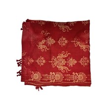 Antique Jacquard Woven Coverlet Red Natural 48x102" Fringe 19th Century