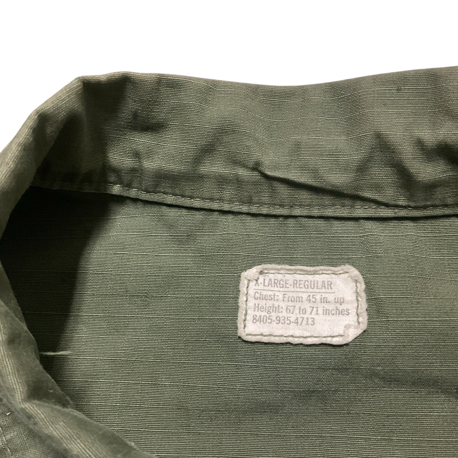 VTG 60s US Military Slant Pocket OG-107 Ripstop Jungle Jacket XL Reg Distressed