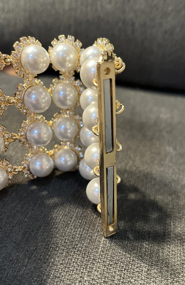 "Brazalete envolvente brazalete Rara Avis por Iris Apfel 7 filas perlas simuladas estrás 7,5""" Foto 3 de 4