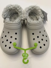 Crocs Classic Fleece Lined Clog Light Gray 211396-1FT Fuzzy, M 6/ W 8