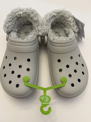 Crocs Classic Fleece Lined Clog Light Gray 211396-1FT Fuzzy, M 6/ W 8