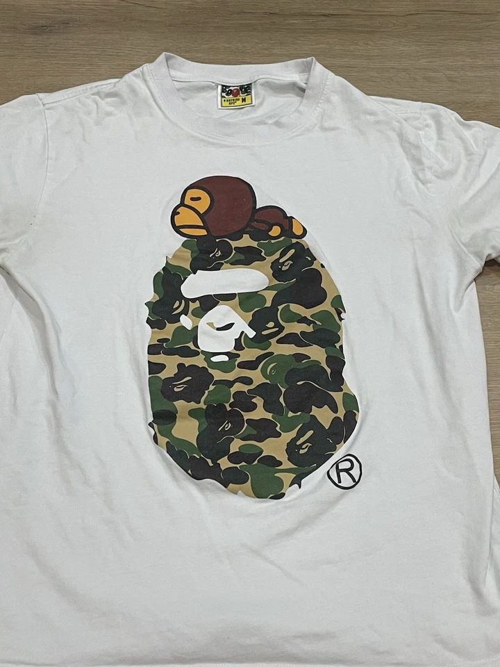 Bape ABC Camo Milo On Big Ape Tee (SS25) Bootleg White/Green Size M Has Stains - Image 2 of 4
