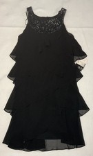 SLNY Black Sleeveless Ruffle Dress Beaded Neckline Size 12