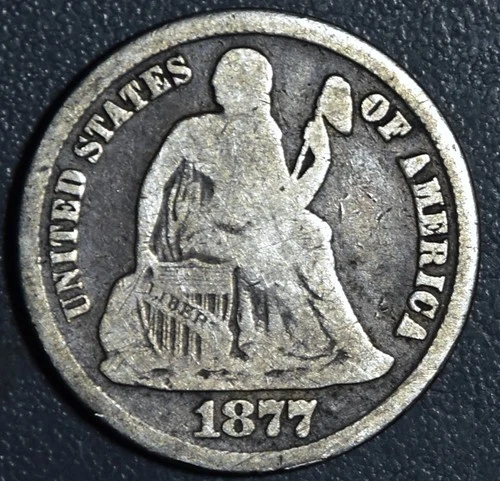 1877-CC 10C SEATED LIBERTY SILVER DIME  KM# A92 Grade: VG+ A6196