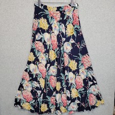 Vintage Ralph Lauren Midi Skirt Blue Printed Rayon Boho Country Sz 8 Cottagecore