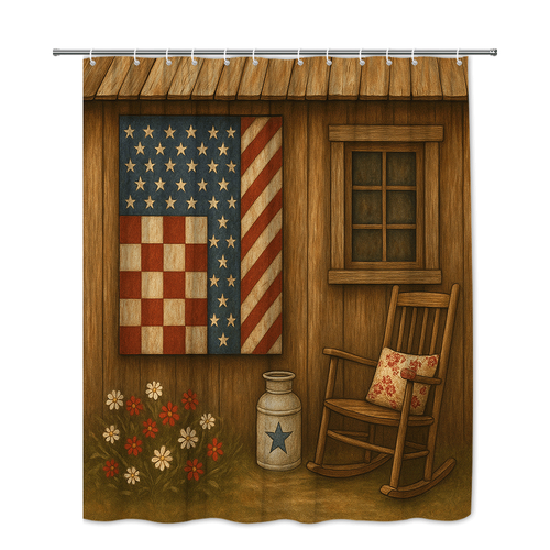 Duschvorhang Bauernhaus amerikanische Flagge - rustikale Landhausdekoration - Bild 2 von 12