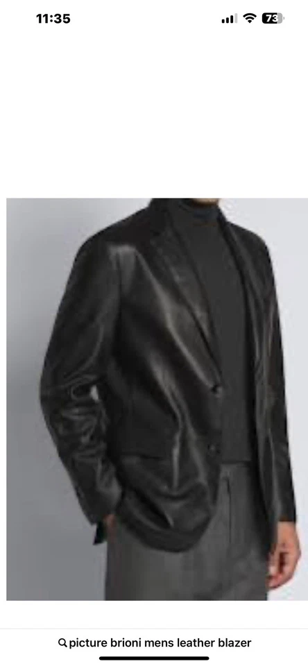 BRIONI Black Leather Peak Lapel Buttery Soft Blazer Custom Size US46-48 Read - Image 3 of 4