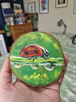 Handbemalte Dame Vogel auf Holz-, Acryl- und Ölfarben.