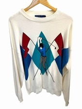 Vintage Cambridge Classics Mervyns Golf Sweater Mens Size Large White Argyle 90s