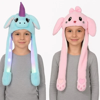 MB MÜLLER 2er Set LED Einhorn/Katze Blau/Pink Wackelohr Plüsch Mütze Bewegliche Ohren