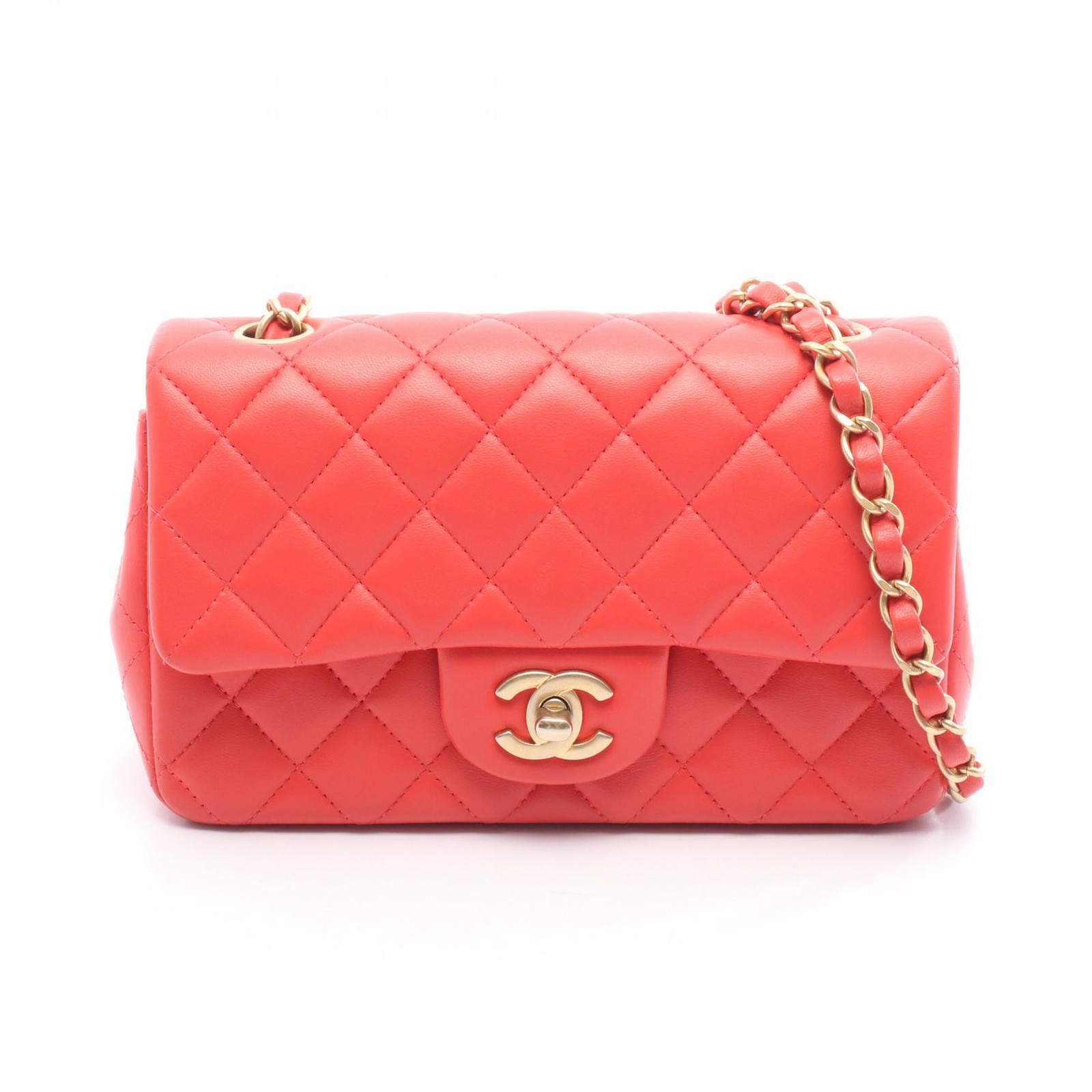 CHANEL Mini Matelasse 20 Chain Shoulder Crossbody Bag A69900 leather Red Orange