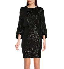 Vince Camuto dress sequined Black 3/4 Balloon Sleeve Crew Neck size 0 Sequin 195