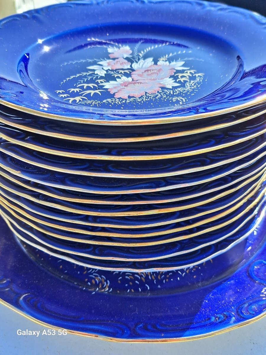 Apulum Part Dinner Cobalt Blue, Floral With Gold Rim UK