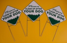 3 PLEASE CLEAN UP AFTER YOUR DOG 8X8 Plastic Coroplast Signs w/Stakes Diamond
