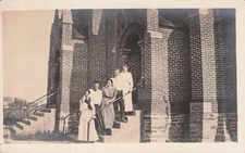 Real Photo Postcard Family Standing on Church Steps