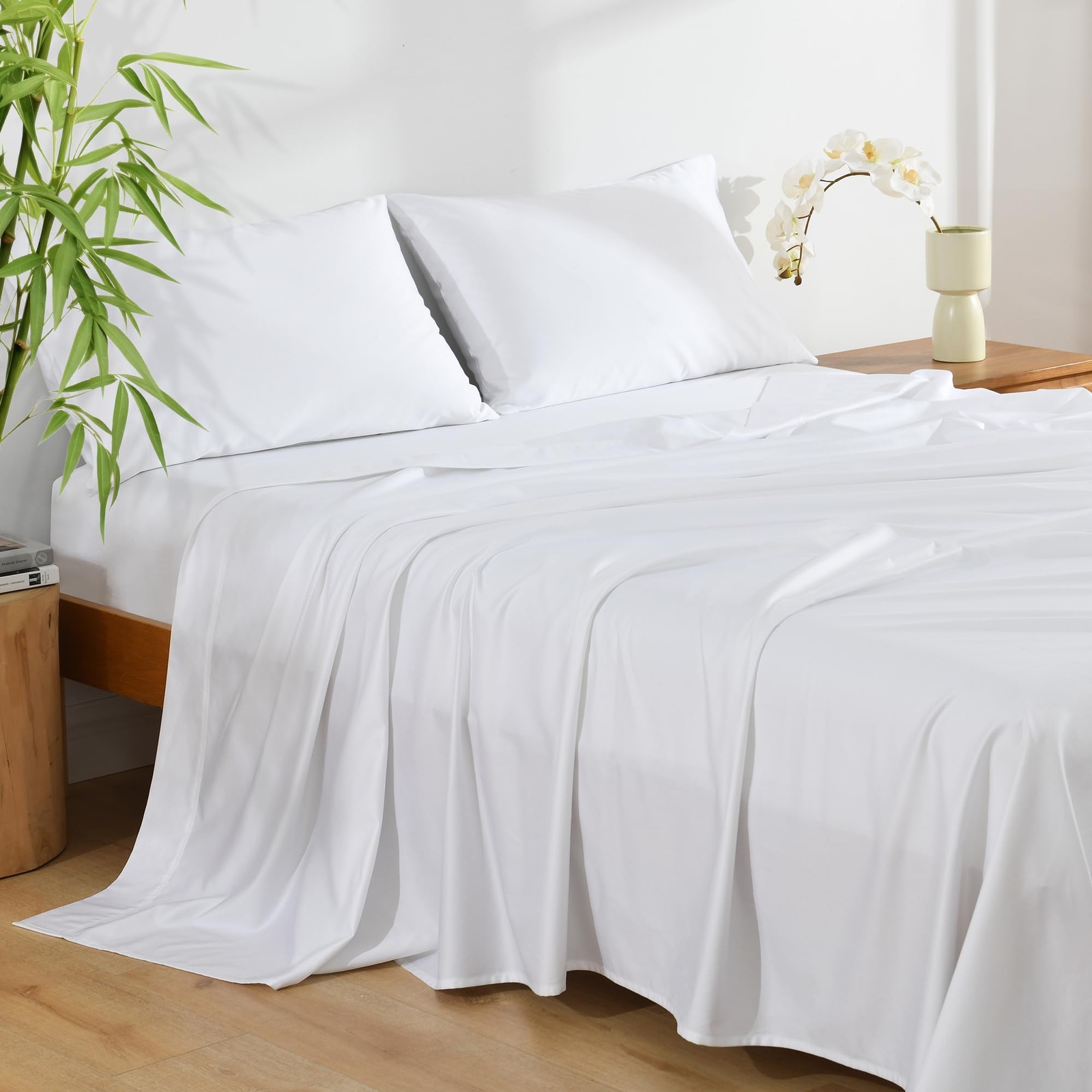 NATUREFIELD Bed Sheets Set Queen Size (4pc), Rayon Derived from Bamboo & Orga...-image