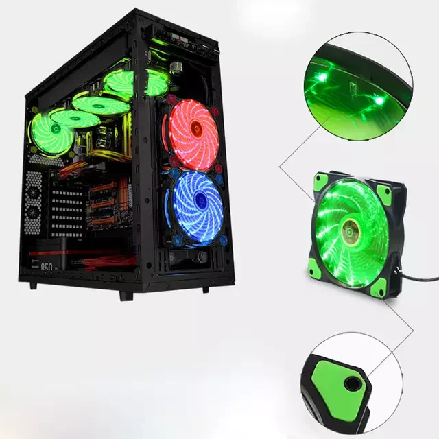 PACK OF 3 MIXED JEDEL 120MM RGB Dual Ring LED Cooling Fans MOLEX BLUE/GREEN/RED - Image 2 of 4