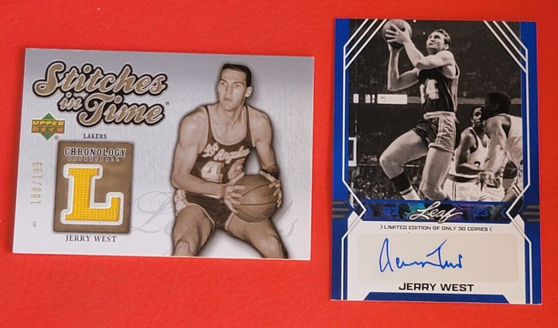 JERRY WEST AUTOGRAPH CARD #d30 + GAME USED JERSEY CARD #d188/199