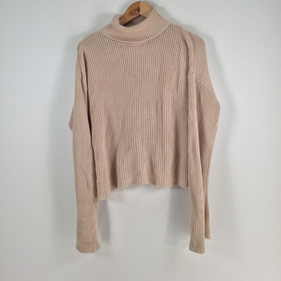 Calli womens knit jumper size 8 beige turtleneck long sleeve cotton blend 061787