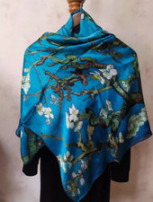 100 Silk 35" Large Square Scarf Women Shawl Wrap Floral blue green JH12-13