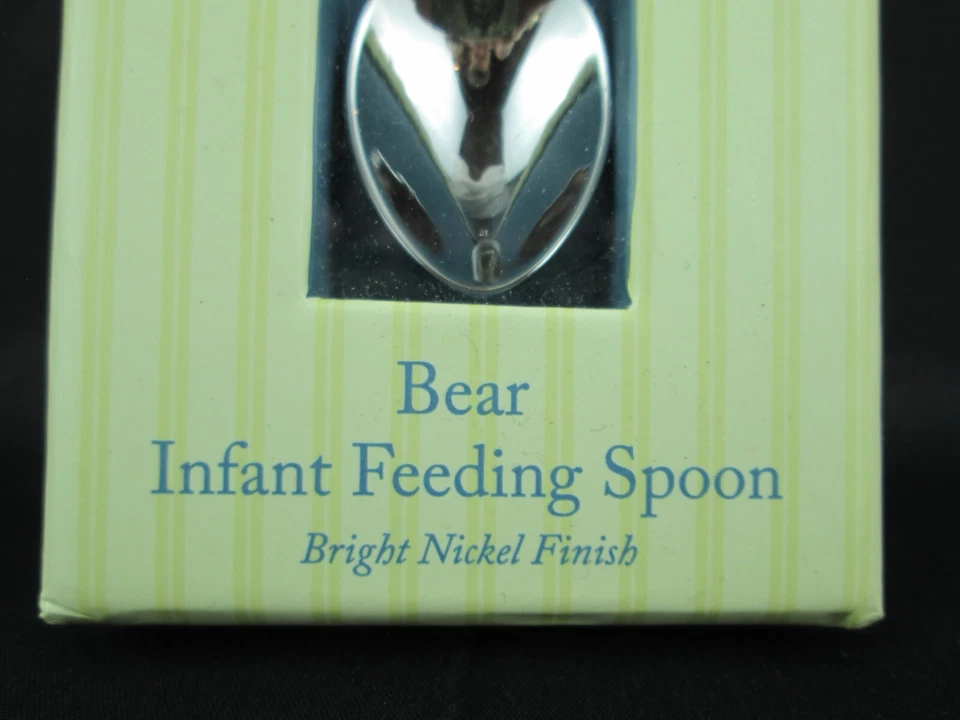 Cuchara de alimentación infantil de oso de peluche Reed & Barton • Cubiertos para bebé con acabado de níquel NUEVO Foto 3 de 4