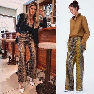 Zara AW18 Woman Snake Print Shiny Pants 