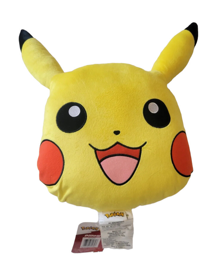 NWT Pokemon Pikachu Plush Pillow 15” Head Doll Square Yellow UK