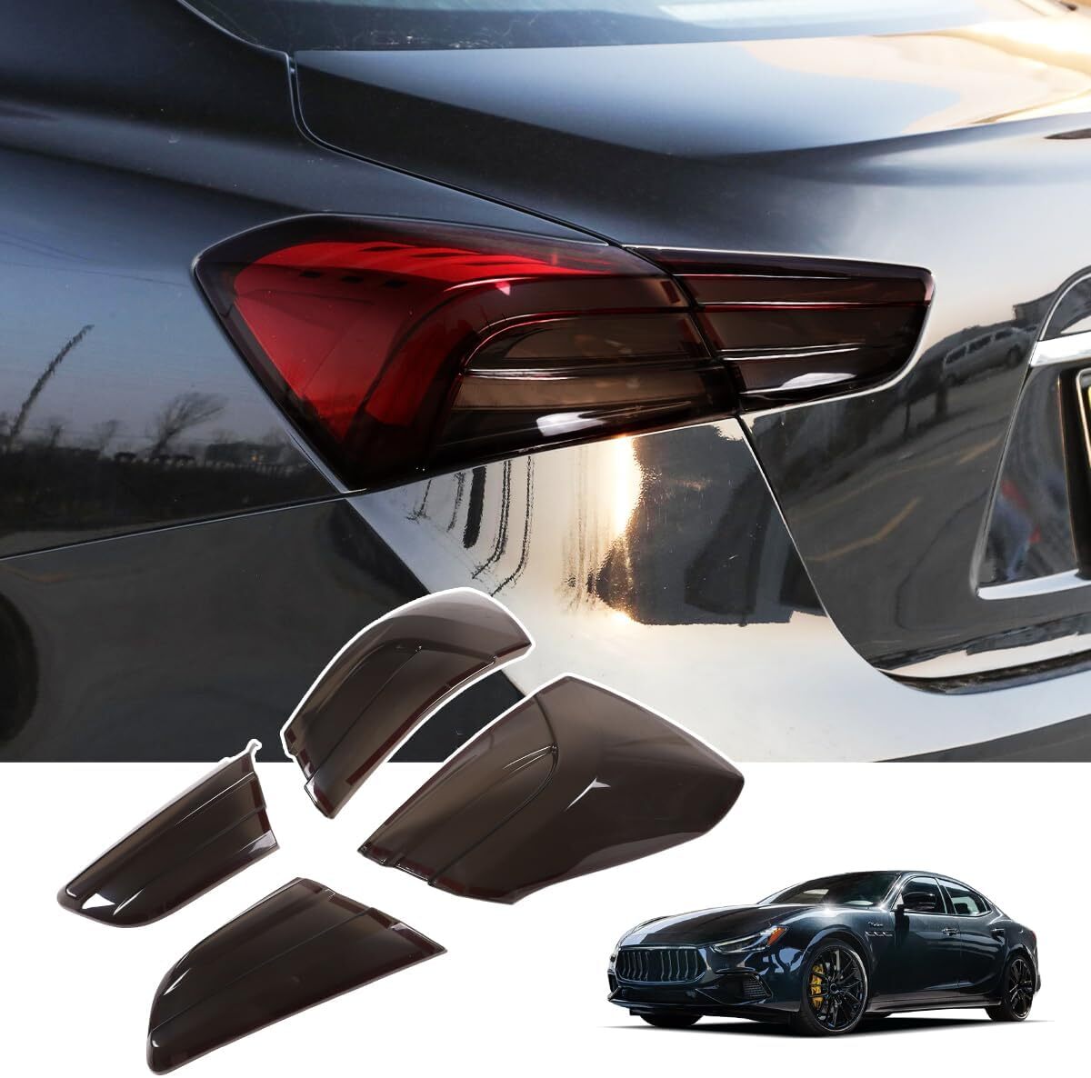 Blackout Car Taillight Cover For Maserati Ghibli 2021-2024 Rear Lampshade Shell