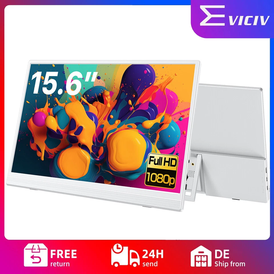 Weiß Portable Monitor, 15,6 Zoll Tragbarer Mobiler IPS Bildschirm FHD 1920*1080P