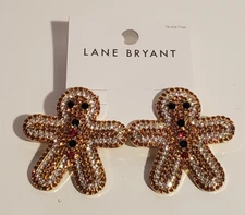 LANE BRYANT BRAND PAVE CHRISTMAS GINGERBREAD MAN COOKIE PIERCED EARRINGS