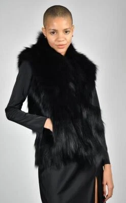 Adrienne Landau Black Fox & Rabbit Fur Long Vest Size Small - Image 1 of 4