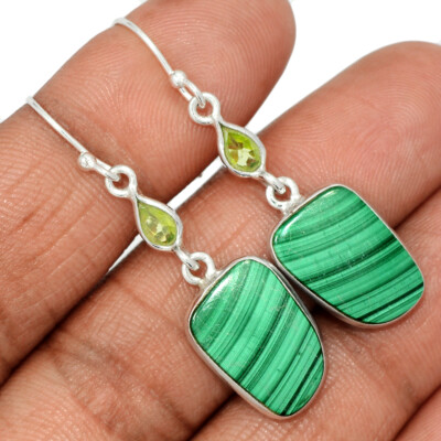 Natürlicher Malachit - Kongo & Peridot 925 Sterling Silber Ohrringe Schmuck CE29795