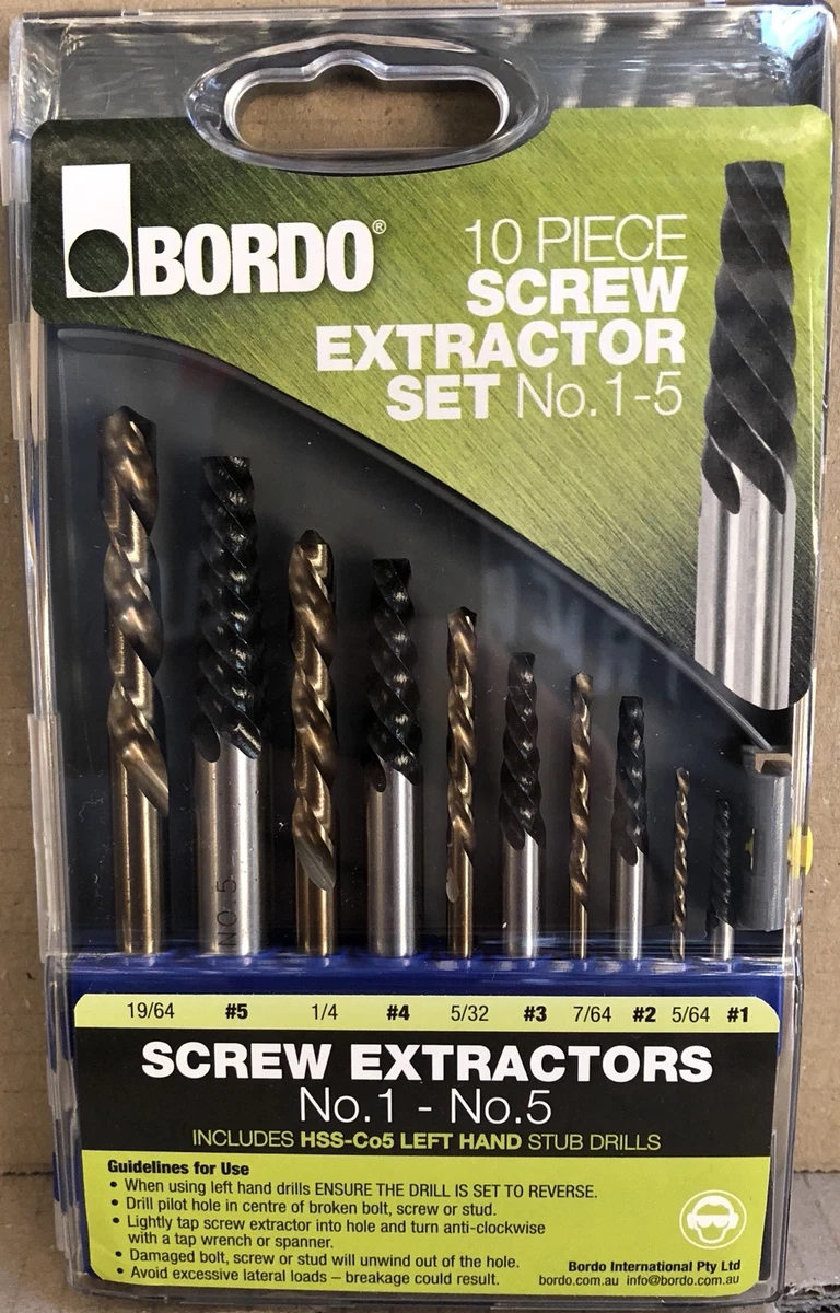 Bordo 10pce Screw Extractor Set 9900 SM2 Bolt Easy Outs Cobalt Left Hand Drills