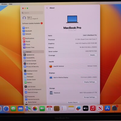 Apple Macbook Pro A1707 15'' i7-7920HQ 16GB RAM 1TB SSD Space Gray