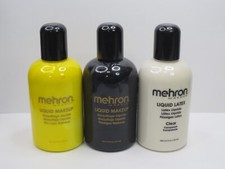 MEHRON LIQUID MAKEUP BLACK YELLOW  LIQUID LATEX CLEAR TRANSPARENT 4.5 OZ EACH