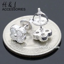 925 STERLING SILVER ICY MOISSANITE FLORAL CLUSTER SCRW BACK STUD EARRING*AME280