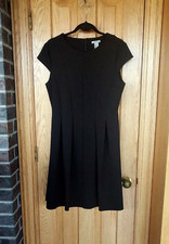 H&M black cap sleeve paneled A-line dress L office work