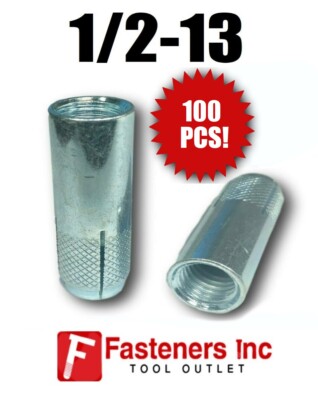 (100) Drop-In 1/2'' x 2'' Concrete Expansion Anchor 5/8'' Drill Zinc Plated 1/2-13