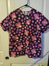 Pink Panther Brand Scrub Top ( Small ) Pink /Black Novelty Pink Panther