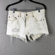 Levis 501 Shorts Womens 30 White High Rise Denim Cut Off Distressed Raw Hem Y2K
