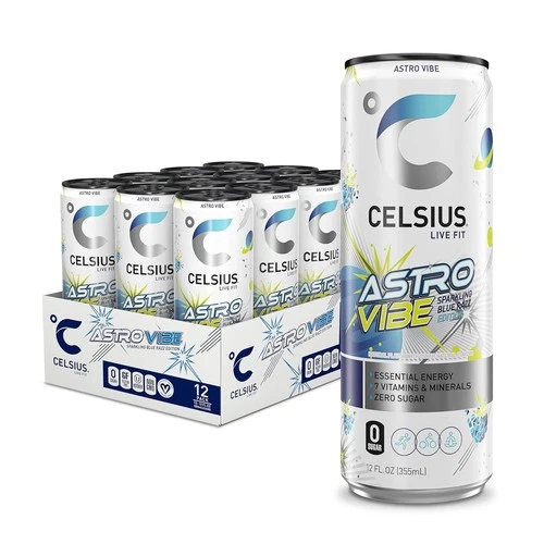 CELSIUS ASTRO VIBE Sparkling Blue Razz, Sugar Free Energy Drink, 12 Fl Oz Pack