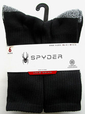 Spyder Mens' Crew Socks Black Charcoal Gray White Size 6-12 - 6 Pairs - NWT