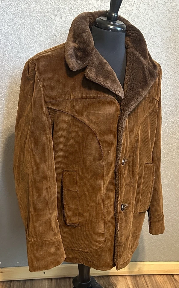 Chaqueta de Pana JC Penny De Colección Para Hombres XL Marrón Sherpa Abrigo de Vaquero Occidental Foto 3 de 4
