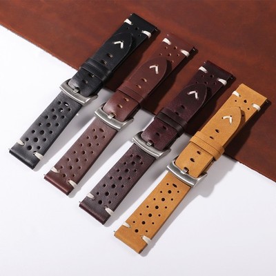 20mm 22mm Men's Genuine Leather Perforated Watch Strap Quick Release Watch Band