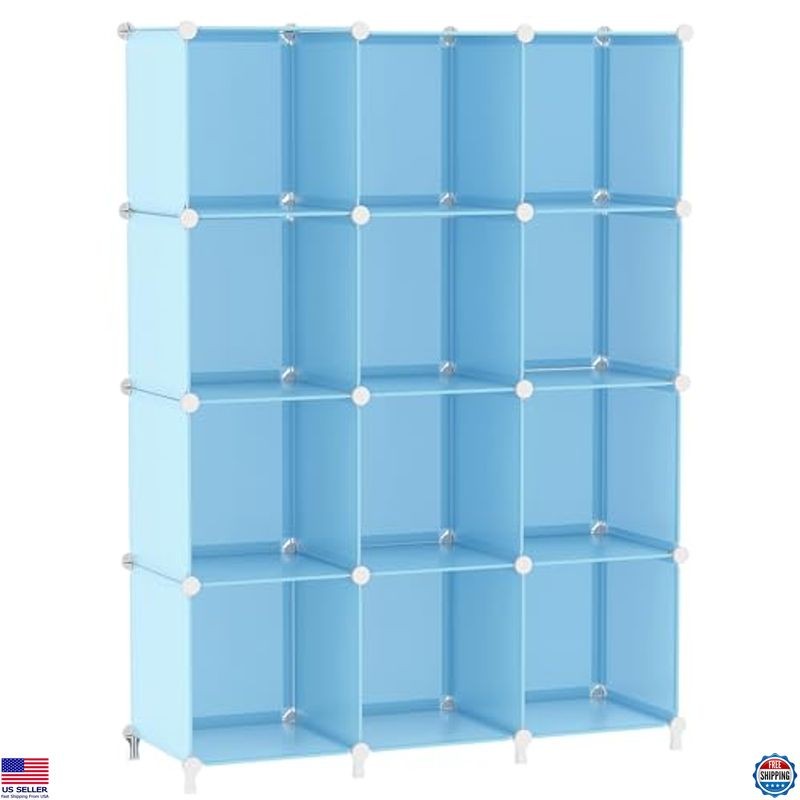 12-Cube Stackable Closet Organizer Shelf for Kids Bedroom in Blue
