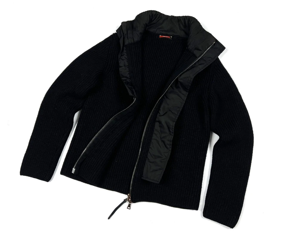 Auth Men's PRADA Milano Black Full Zip Heavy Wool Sweater Jacket Size 50 S/M - Image 3 of 4