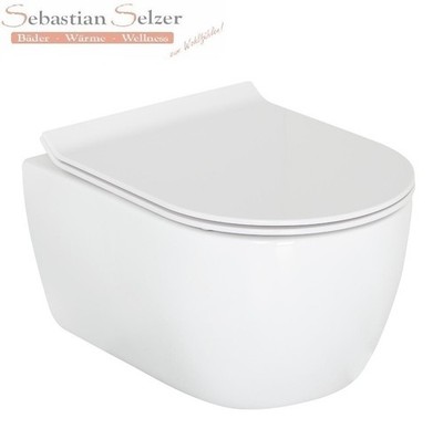 Wand WC spülrandlos, Hänge WC Aksai mit WC Sitz mit Absenkautomatik, Combi Pack
