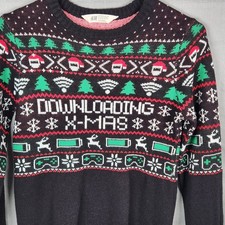 H M Girls Boys Large Video Game Downloading X-Mas Christmas Sweater Size 12-14Y