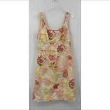 Ann Taylor shift dress pink yellow modern floral cotton sleeveless scoop neck 14